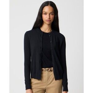 J.CREW Classic Cotton Cardigan Sweater M Black Crewneck Slim Fit EUC B96